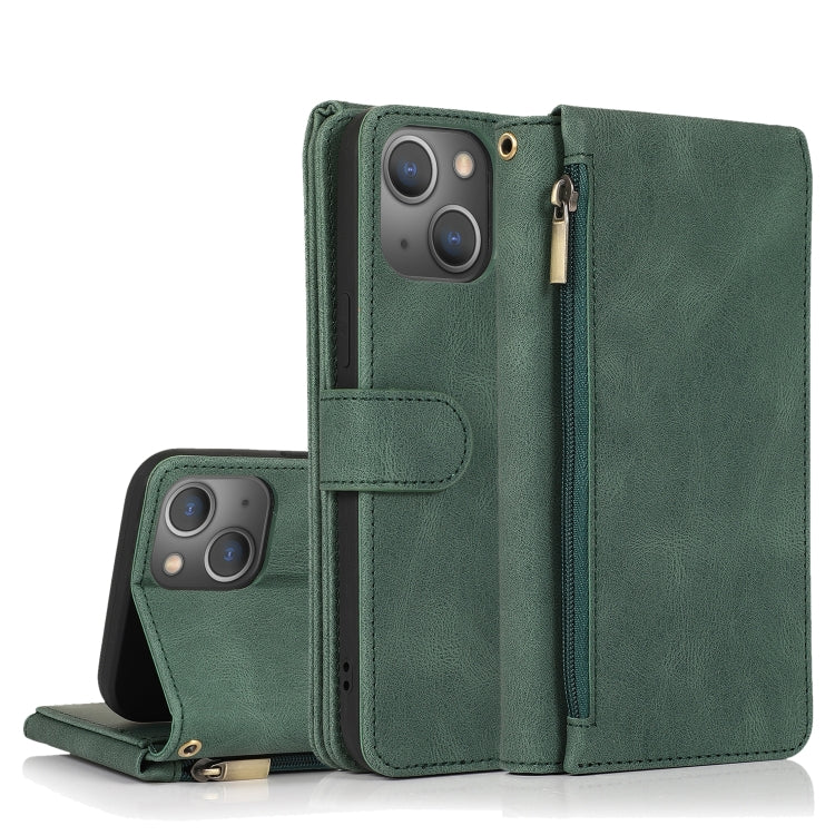 Zipper Wallet Bag Leather Case, For iPhone 14 Pro Max, For iPhone 14 Pro, For iPhone 14, For iPhone 14 Plus For iPhone 14 Pro Max Dark Green