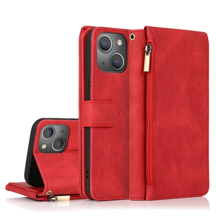 Zipper Wallet Bag Leather Case – Card Slot, Leather, TPU, For iPhone 14 Pro Max, For iPhone 14 Pro, For iPhone 14, For iPhone 14 Plus For iPhone 14 Pro Max Red
