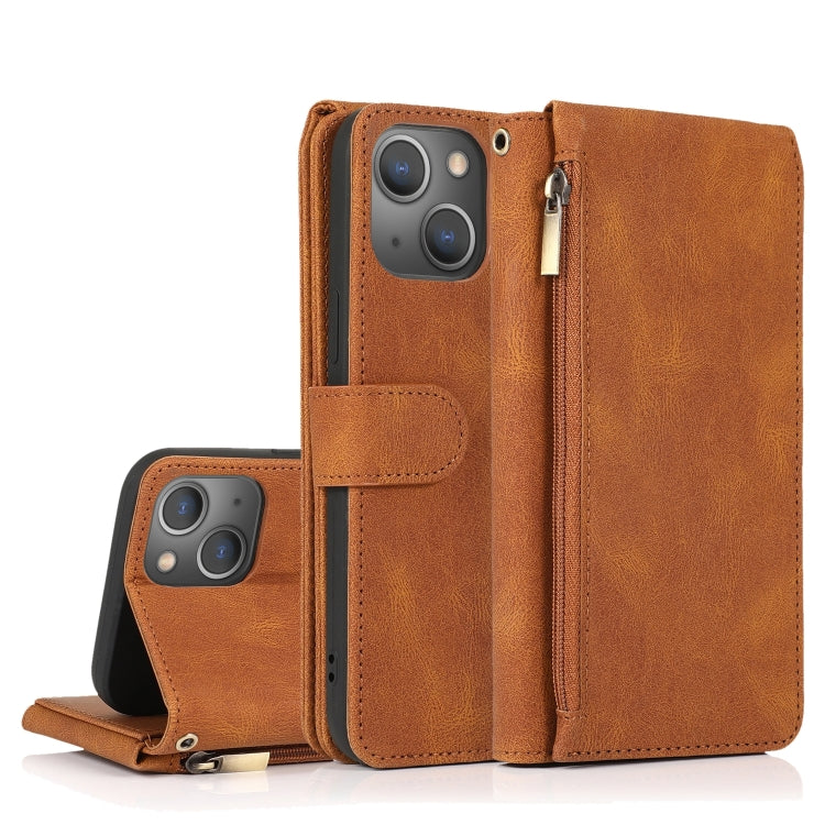 Zipper Wallet Bag Leather Case – Card Slot, Leather, TPU, For iPhone 14 Pro Max, For iPhone 14 Pro, For iPhone 14, For iPhone 14 Plus For iPhone 14 Pro Max Brown