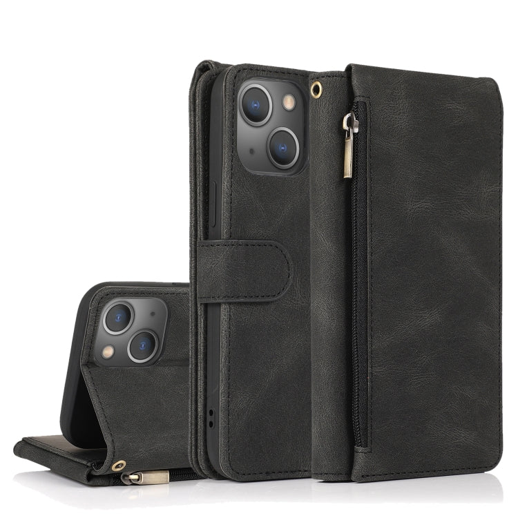 Zipper Wallet Bag Leather Case – Card Slot, Leather, TPU, For iPhone 14 Pro Max, For iPhone 14 Pro, For iPhone 14, For iPhone 14 Plus For iPhone 14 Plus Black