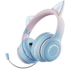 BT029C RGB Dual Modes Cat Ear Wireless Bluetooth Headphone Blue
