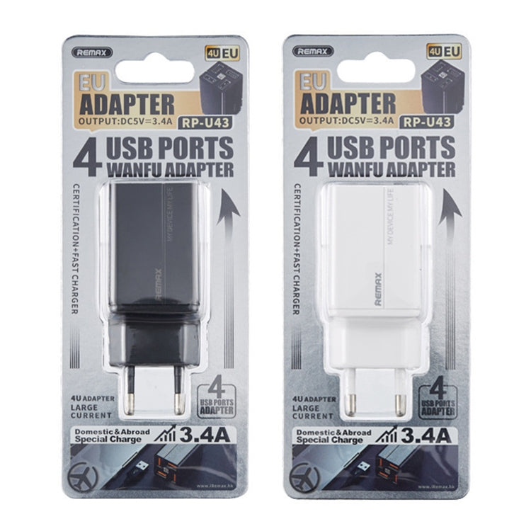 RP-U43 3.4A 4 USB Port Fast Charger, EU Plug, UK Plug – TPU
