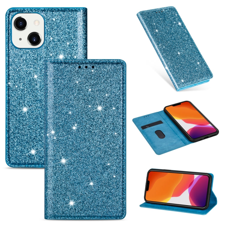 Ultrathin Glitter Magnetic Horizontal Flip Leather Case with Holder & Card Slots, For iPhone 14, For iPhone 14 Max, For iPhone 14 Pro, For iPhone 14 Pro Max For iPhone 14 Sky Blue