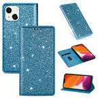 Ultrathin Glitter Magnetic Horizontal Flip Leather Case with Holder & Card Slots, For iPhone 14, For iPhone 14 Max, For iPhone 14 Pro, For iPhone 14 Pro Max For iPhone 14 Sky Blue