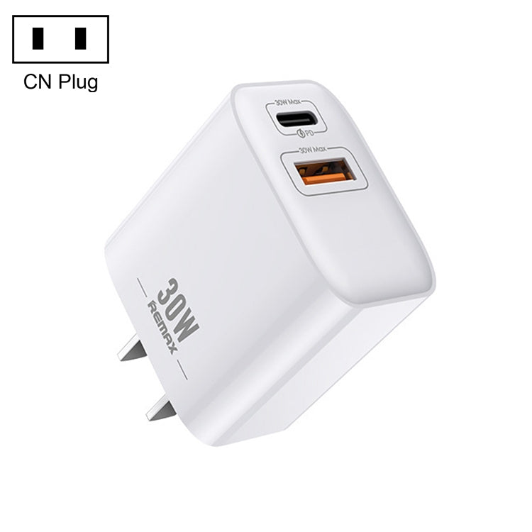 REMAX RP-U82 30W USB+USB-C/Type-C Dual Interface Fast Charger, CN Plug, UK Plug, US Plug CN Plug