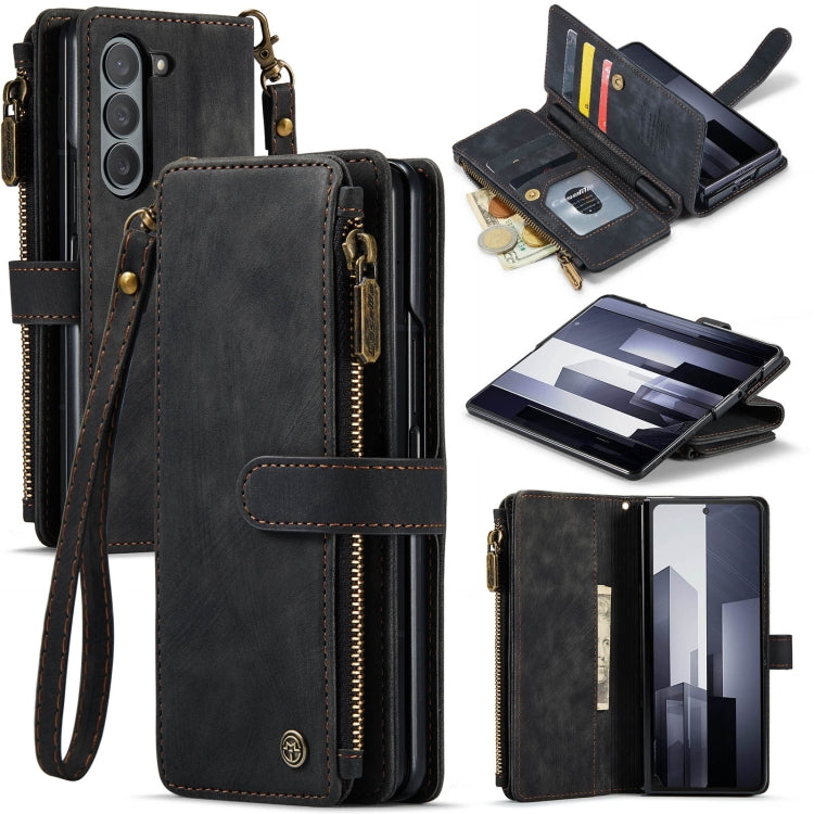 CaseMe C30 Multifunctional Card Slots Zipper Phone Leather Phone Case, For Samsung Galaxy Z Fold6 5G, For Samsung Galaxy Z Fold5, For Samsung Galaxy Z Fold4 5G For Samsung Galaxy Z Fold6 5G Black