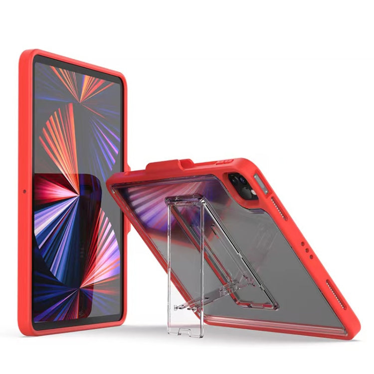 Mutural Transparent Holder Tablet Case – Kickstand, TPU, For iPad Air 2022/ 2020 10.9, For iPad Pro 11 / 2021 / 2020 / 2018, For iPad 10.2 2021 / 2020 / 2019 / 10.5 For iPad Pro 11 2021 2020 2018 Red