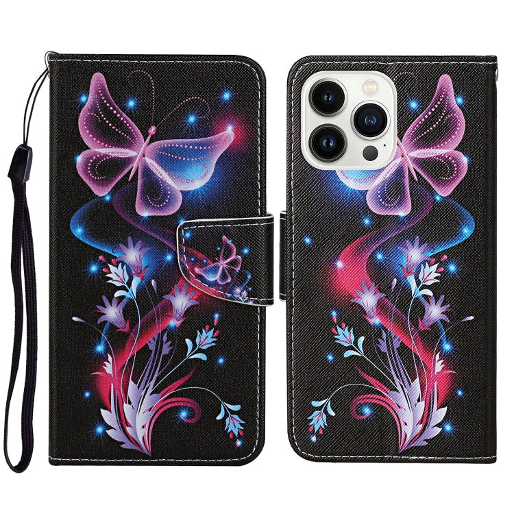 Phone Case – Leather (iPhone 14 Pro) #2 For iPhone 14 Pro Fluorescent Butterfly