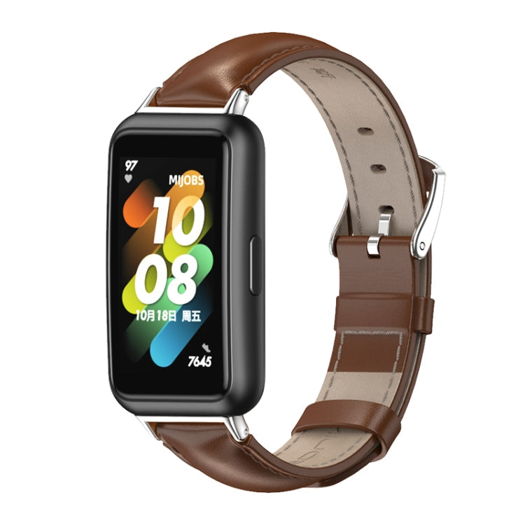 Watch Band – NFC, Leather (Huawei Band 7) For Huawei Band 7 7 NFC Brown Silver