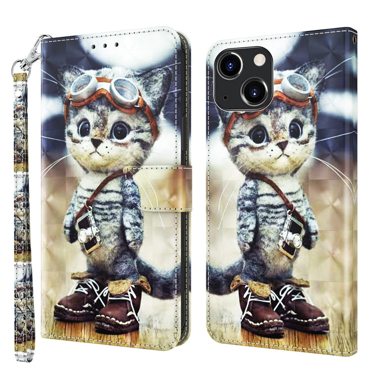 3D Painted Leather Phone Case, For iPhone 14, For iPhone 14 Plus, For iPhone 14 Pro For iPhone 14 Naughty Cat