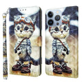 3D Painted Leather Phone Case, For iPhone 13 Pro, For iPhone 13 Pro Max, For iPhone 12 mini For iPhone 13 Pro Naughty Cat