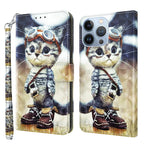 3D Painted Leather Phone Case, For iPhone 12 / 12 Pro, For iPhone 12 Pro Max, For iPhone 11 For iPhone 12 12 Pro Naughty Cat