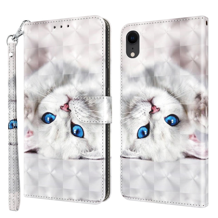 3D Painted Leather Phone Case – Wear-resistant, Card Slot, Leather, For iPhone SE 2022 / SE 2020 / 8 / 7, For iPhone XR, For iPhone 8 Plus / 7 Plus For iPhone XR Reflection White Cat