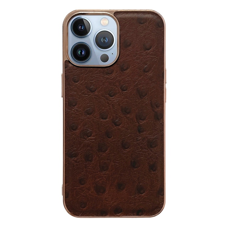Genuine Leather Ostrich Texture Nano Case, For iPhone 13 Pro, For iPhone 13 Pro Max, For iPhone 13, For iPhone 14 Plus, For iPhone 14 Pro Max, For iPhone 14 Pro For iPhone 13 Pro Coffee