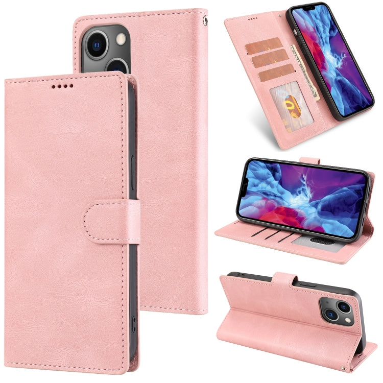 Fantasy Classic Skin-feel Calfskin Texture Leather Case, For iPhone 14, For iPhone 14 Plus, For iPhone 14 Pro, For iPhone 14 Pro Max For iPhone 14 Rose Gold