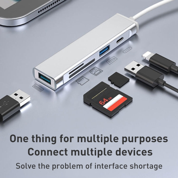 Docking Station TF/SD Card Reader For iPhone, Type-C Port, USB Port, 5 in 1 8 (Grey), 5 in 1 8 (Silver) – Data Transmission