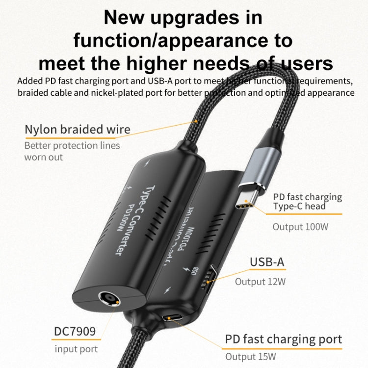 + Type-C + USB Female to Type-C Multifunction Apapter, DC5521 / 5525, DC7406, DC7909, Square Port – TPU