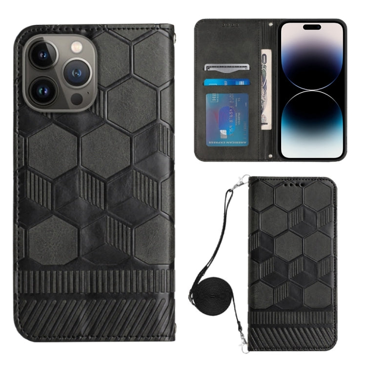 Crossbody Football Texture Magnetic PU Phone Case – Wear-resistant, Lanyard, Magnetic, For iPhone 14 Plus, For iPhone 14 Pro, For iPhone 14 Pro Max, For iPhone SE 2022/SE 2020/8/7 For iPhone 14 Pro Max Black