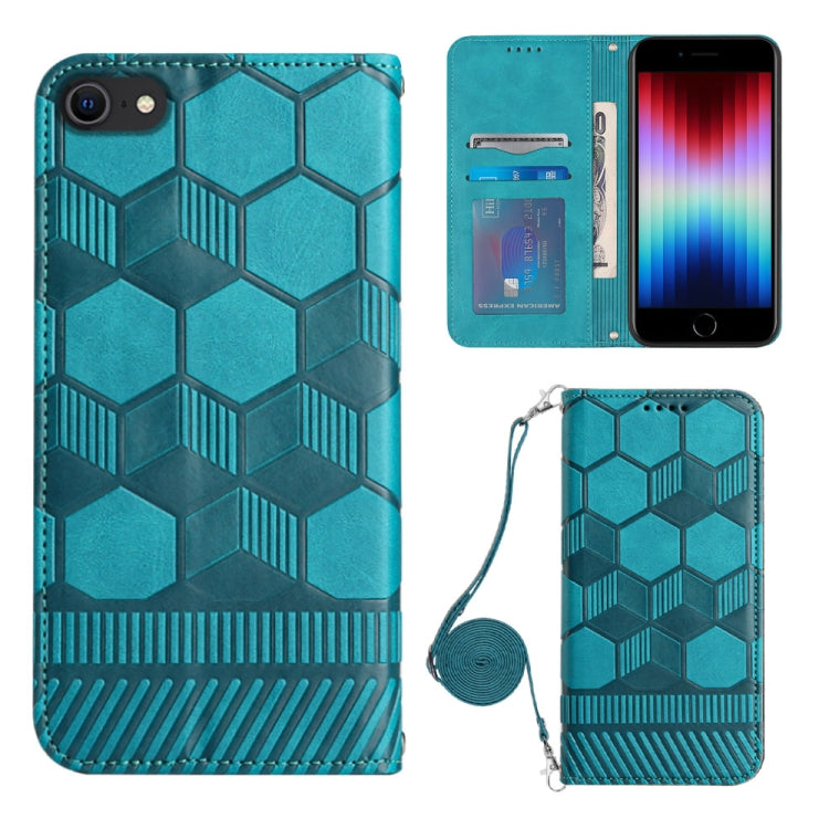 Crossbody Football Texture Magnetic PU Phone Case – Wear-resistant, Lanyard, Magnetic, For iPhone 14 Plus, For iPhone 14 Pro, For iPhone 14 Pro Max, For iPhone SE 2022/SE 2020/8/7 For iPhone SE 2022 SE 2020 8 7 Light Blue