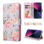 Bronzing Painting RFID Leather Case, For iPhone 13 mini, For iPhone 13, For iPhone 13 Pro, For iPhone 13 Pro Max For iPhone 13 mini Pastoral Rose