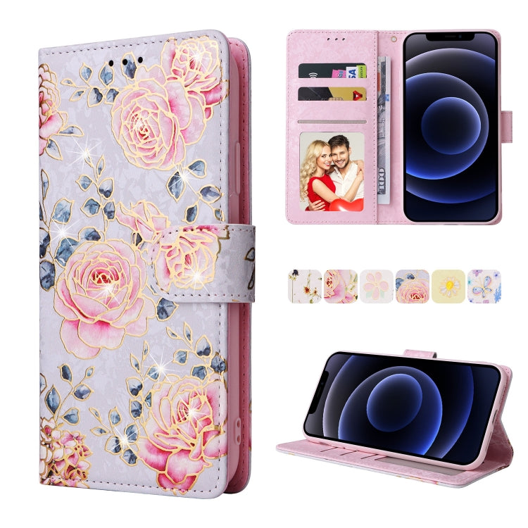 Bronzing Painting RFID Leather Case, For iPhone 12 mini, For iPhone 12 / 12 Pro, For iPhone 12 Pro Max, For iPhone 11 For iPhone 12 mini Pastoral Rose