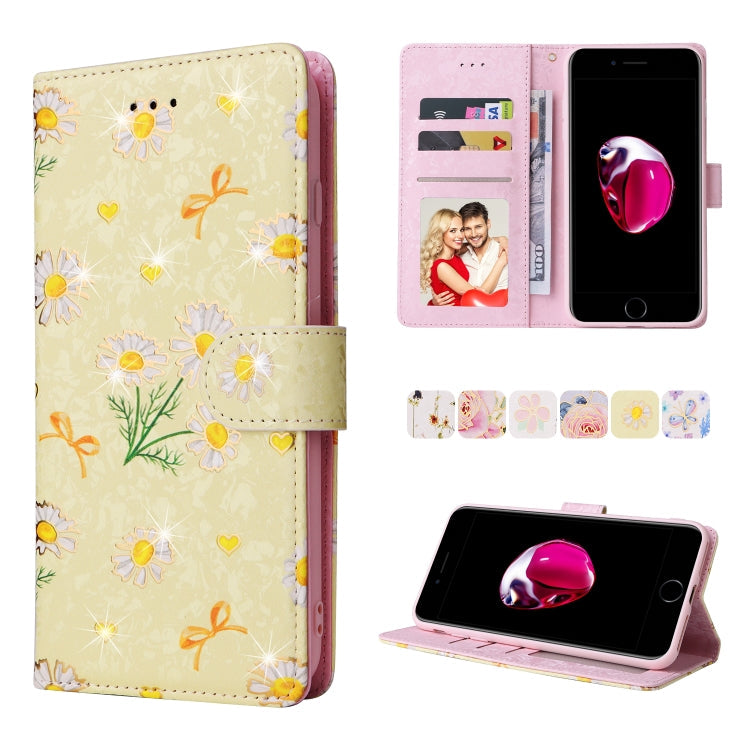 Bronzing Painting RFID Leather Case – Card Slot, Leather, For iPhone X / XS, For iPhone 7 Plus / 8 Plus, For iPhone SE 2022 / SE 2020 / 7 / 8 For iPhone 7 Plus 8 Plus Yellow Daisy