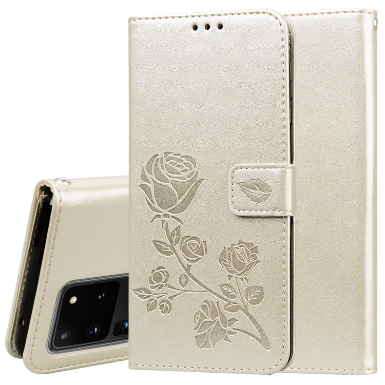 Rose Embossed Horizontal Flip PU Leather Case with Holder & Card Slots & Wallet, For Galaxy S20 Ultra, For Galaxy A51, For Galaxy A71, For Xiaomi Mi A3 For Galaxy S20 Ultra Gold