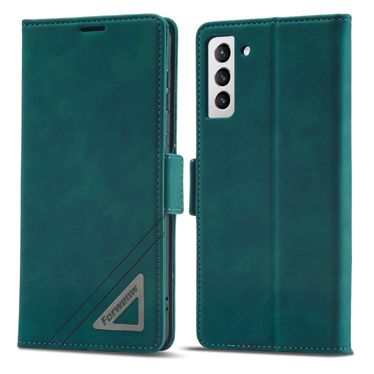 Forwenw Dual-side Buckle Leather Phone Case – Wear-resistant, Card Slot, Leather, For Samsung Galaxy S22 5G, For Samsung Galaxy S22+ 5G, For Samsung Galaxy S22 Ultra 5G, For Samsung Galaxy S21 5G, For Samsung Galaxy S21+ 5G For Samsung Galaxy S22 5G Dark Cyan