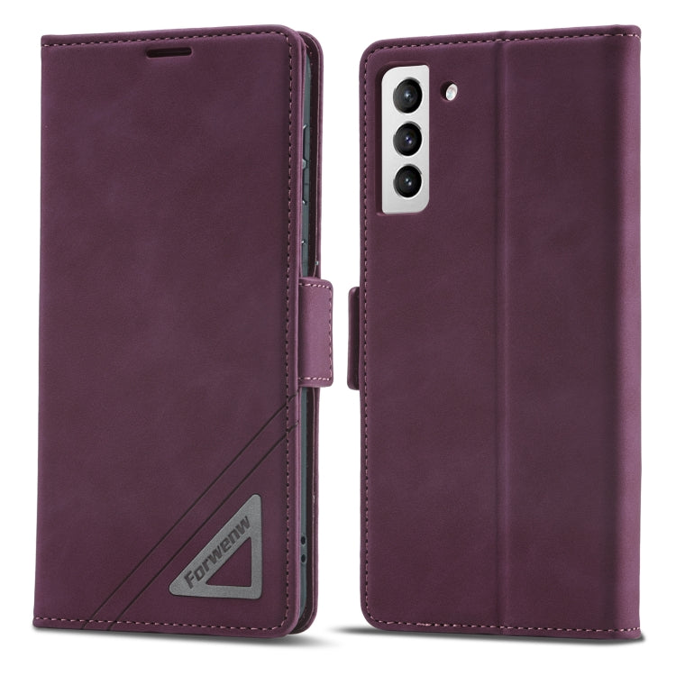Forwenw Dual-side Buckle Leather Phone Case – Wear-resistant, Card Slot, Leather, For Samsung Galaxy S22 5G, For Samsung Galaxy S22+ 5G, For Samsung Galaxy S22 Ultra 5G, For Samsung Galaxy S21 5G, For Samsung Galaxy S21+ 5G For Samsung Galaxy S22 5G Wine Red