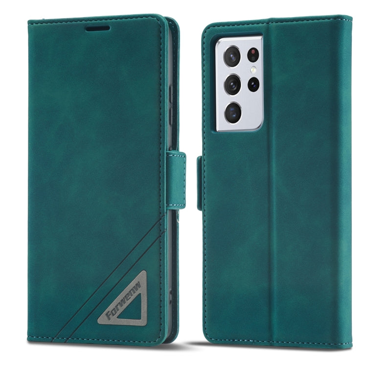 Forwenw Dual-side Buckle Leather Phone Case – Wear-resistant, Card Slot, Leather, For Samsung Galaxy S22 5G, For Samsung Galaxy S22+ 5G, For Samsung Galaxy S22 Ultra 5G, For Samsung Galaxy S21 5G, For Samsung Galaxy S21+ 5G For Samsung Galaxy S21 Ultra 5G Dark Cyan