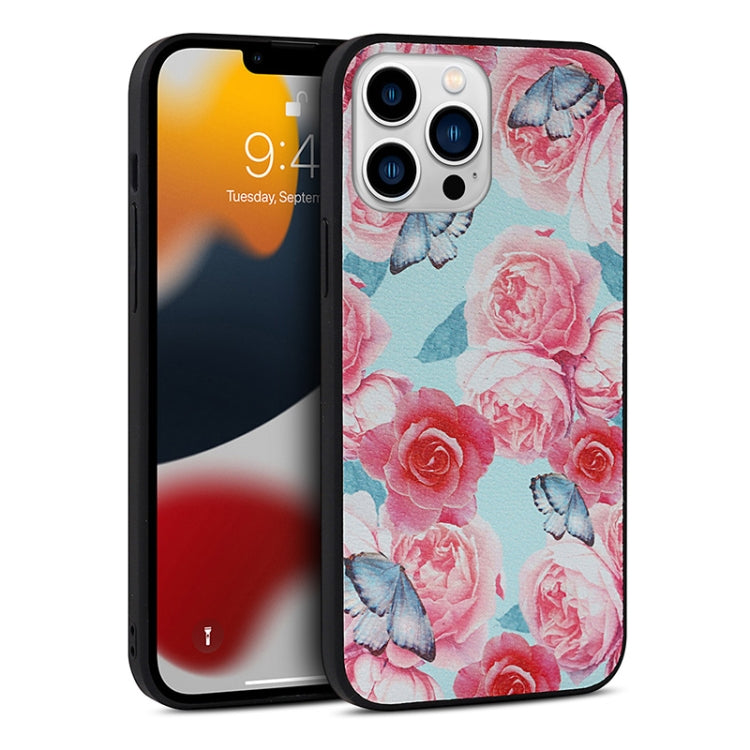 Flowers Pattern Leather Phone Case, For iPhone 14 Plus, For iPhone 14 Pro Max For iPhone 14 Plus Sky Blue