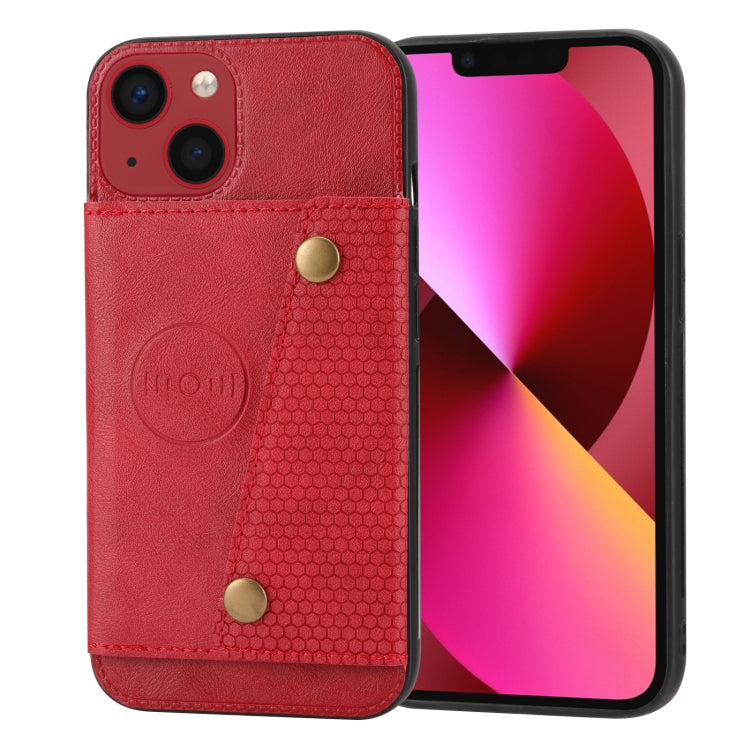 Double Buckle Card Slots PU+TPU Phone Case, For iPhone 14, For iPhone 14 Plus, For iPhone 14 Pro, For iPhone 14 Pro Max For iPhone 14 Red