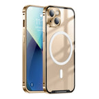 Frosted Metal Phone Case with Magnetic, For iPhone 13, For iPhone 13 Pro, For iPhone 13 Pro Max, For iPhone 14, For iPhone 14 Plus, For iPhone 14 Pro For iPhone 13 Gold