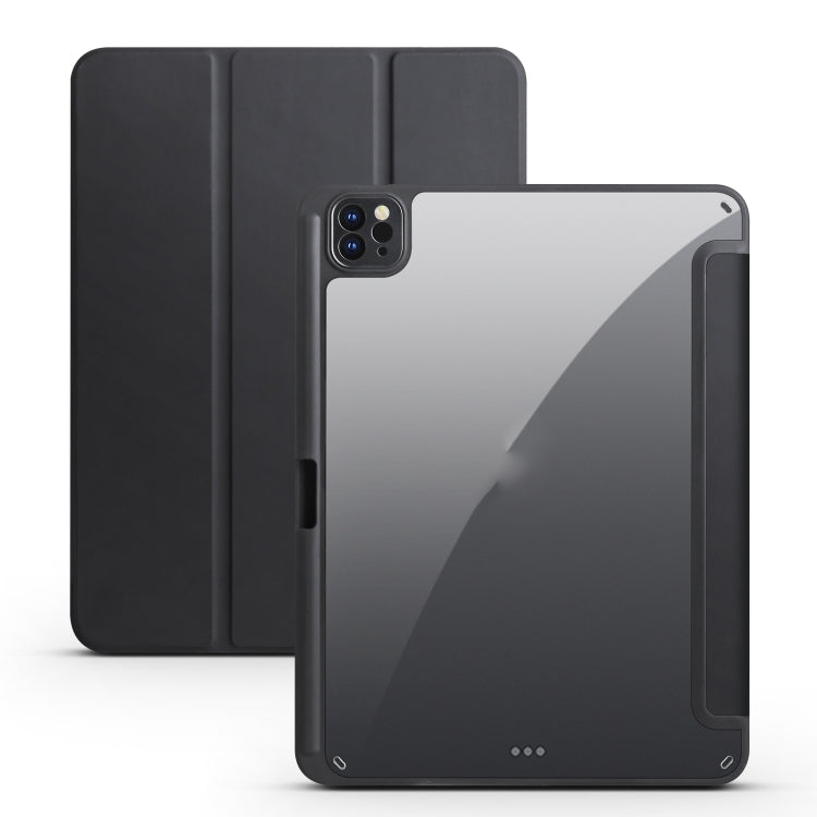 Acrylic 3-folding Smart Leather Tablet Case – Leather, For iPad Air 13 2024 / Pro 12.9 2022 / 2021/2020/2018, For Samsung Galaxy Tab S6 Lite 2020/2022 For iPad Air 13 2024 Pro 12.9 2022 2021 2020 2018 Black