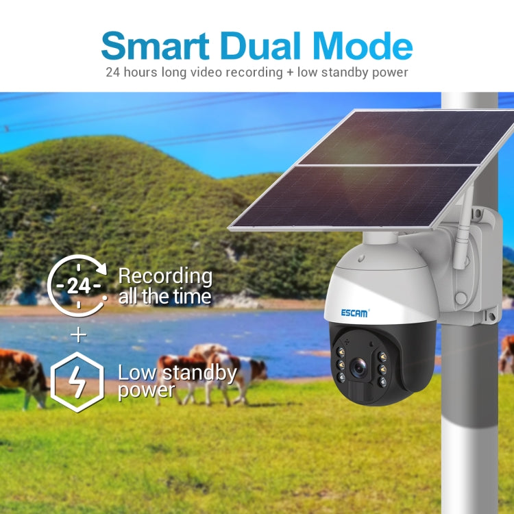 ESCAM QF724 3MP 24h Recording Cloud Storage PT 4G PIR Alarm IP Camera with Solar Panel, US Plug, EU Plug – Waterproof