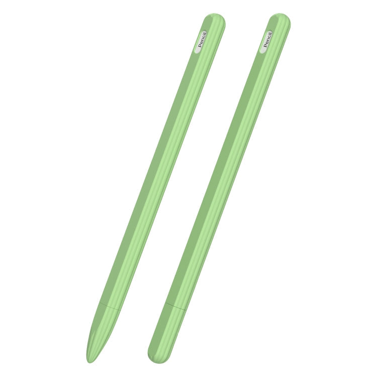 3 in 1 Striped Liquid Silicone Stylus Case with Two Tip Caps – Magnetic, For Apple Pencil 1, For Apple Pencil 2 For Apple Pencil 1 Matcha Green