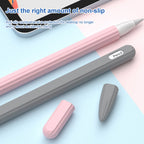 3 in 1 Striped Liquid Silicone Stylus Case with Two Tip Caps – Magnetic, For Apple Pencil 1, For Apple Pencil 2