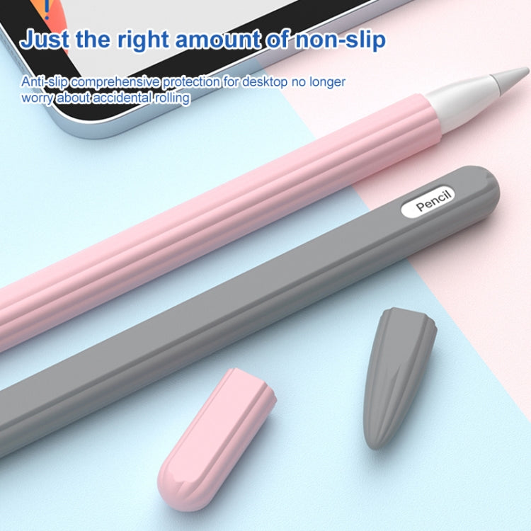 3 in 1 Striped Liquid Silicone Stylus Case with Two Tip Caps – Magnetic, For Apple Pencil 1, For Apple Pencil 2