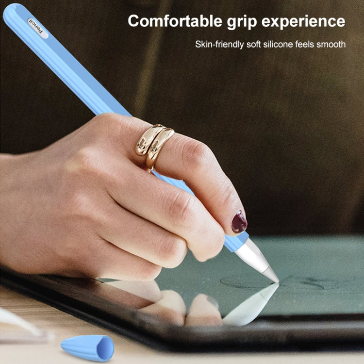 3 in 1 Striped Liquid Silicone Stylus Case with Two Tip Caps – Magnetic, For Apple Pencil 1, For Apple Pencil 2