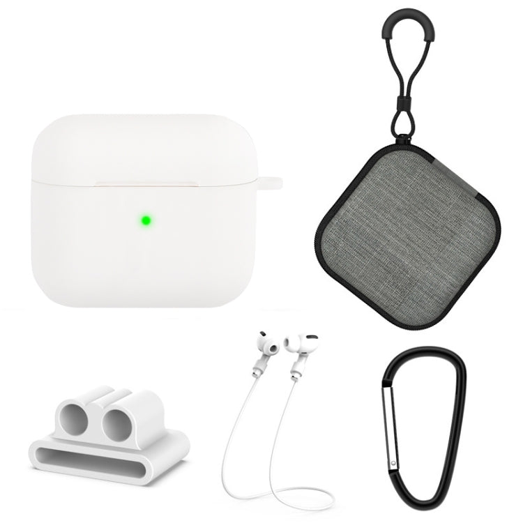 5 in 1 Silicone Earphone Protective Case + Earphone Bag + Earphones Buckle + Hook + Anti-lost Rope Set, For AirPods 3 For AirPods 3 White