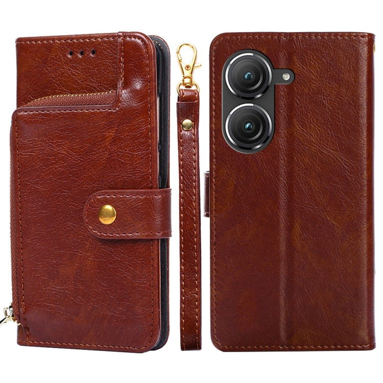 Zipper Bag Leather Phone Case – Card Slot, Leather, TPU, For OnePlus Ace Pro 5G, For Xiaomi Redmi K50 Ultra/Xiaomi 12T/Xiaomi 12T Pro, For Asus Zenfone 9, For Huawei nova Y90 4G For Asus Zenfone 9 Brown
