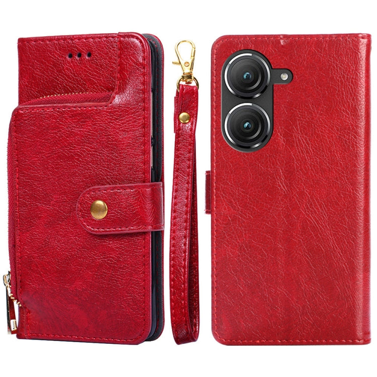 Zipper Bag Leather Phone Case – Card Slot, Leather, TPU, For OnePlus Ace Pro 5G, For Xiaomi Redmi K50 Ultra/Xiaomi 12T/Xiaomi 12T Pro, For Asus Zenfone 9, For Huawei nova Y90 4G For Asus Zenfone 9 Red