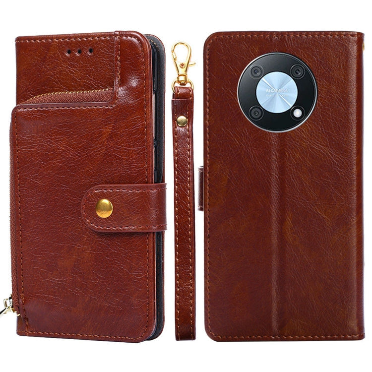 Zipper Bag Leather Phone Case – Card Slot, Leather, TPU, For OnePlus Ace Pro 5G, For Xiaomi Redmi K50 Ultra/Xiaomi 12T/Xiaomi 12T Pro, For Asus Zenfone 9, For Huawei nova Y90 4G For Huawei nova Y90 4G Brown