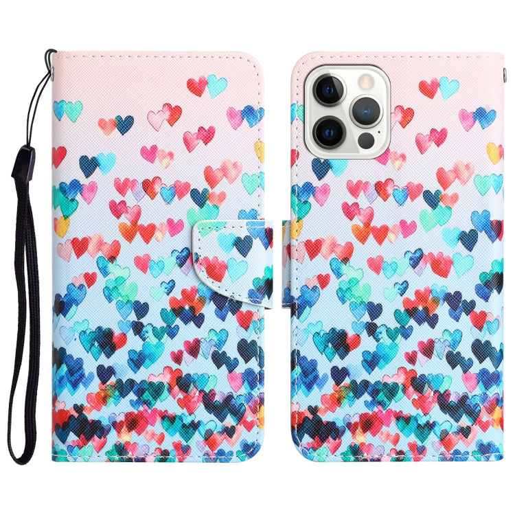 Colored Drawing Leather Phone Case, For iPhone 14 Pro Max For iPhone 14 Pro Max Heart