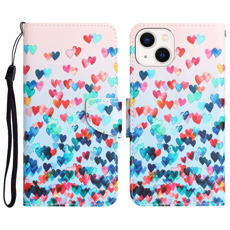 Colored Drawing Leather Phone Case, For iPhone 13 mini For iPhone 13 mini Heart
