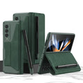 GKK Armor Flip Leather Phone Case with Pen Slots, For Samsung Galaxy Z Fold4 For Samsung Galaxy Z Fold4 Night Green