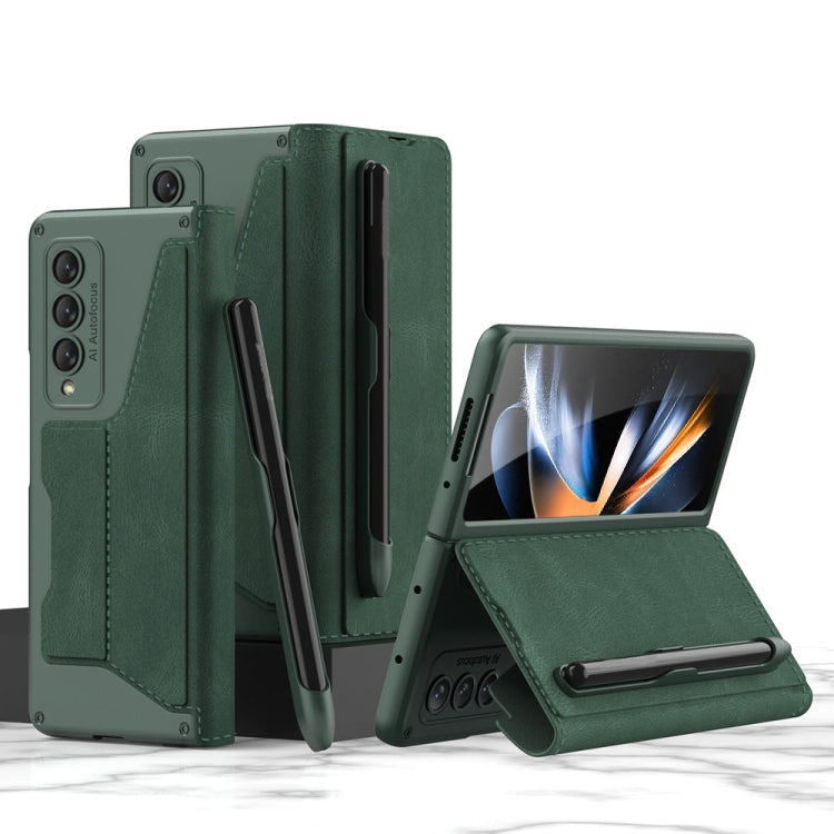GKK Armor Flip Leather Phone Case with Pen Slots, For Samsung Galaxy Z Fold4 For Samsung Galaxy Z Fold4 Night Green