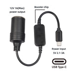 3710-03 30cm Type-C 5V to 12V Car Cigarette Lighter Socket Boost Power Adapter Cable, 30cm Type-C