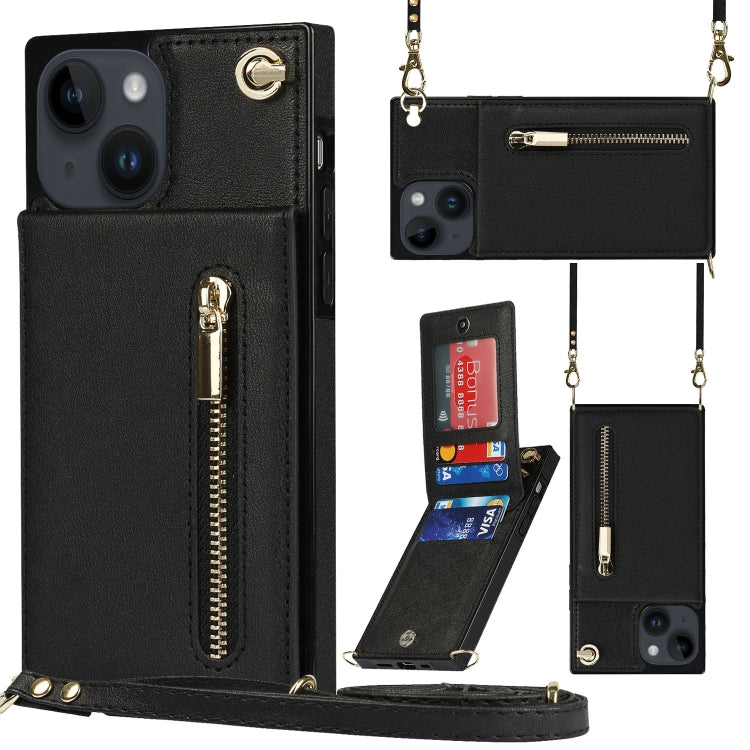 Cross-body Zipper Square Phone Case with Holder, For iPhone 14, For iPhone 14 Plus, For iPhone 14 Pro, For iPhone 14 Pro Max For iPhone 14 Black