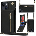 Cross-body Zipper Square Phone Case with Holder, For iPhone 14, For iPhone 14 Plus, For iPhone 14 Pro, For iPhone 14 Pro Max For iPhone 14 Black
